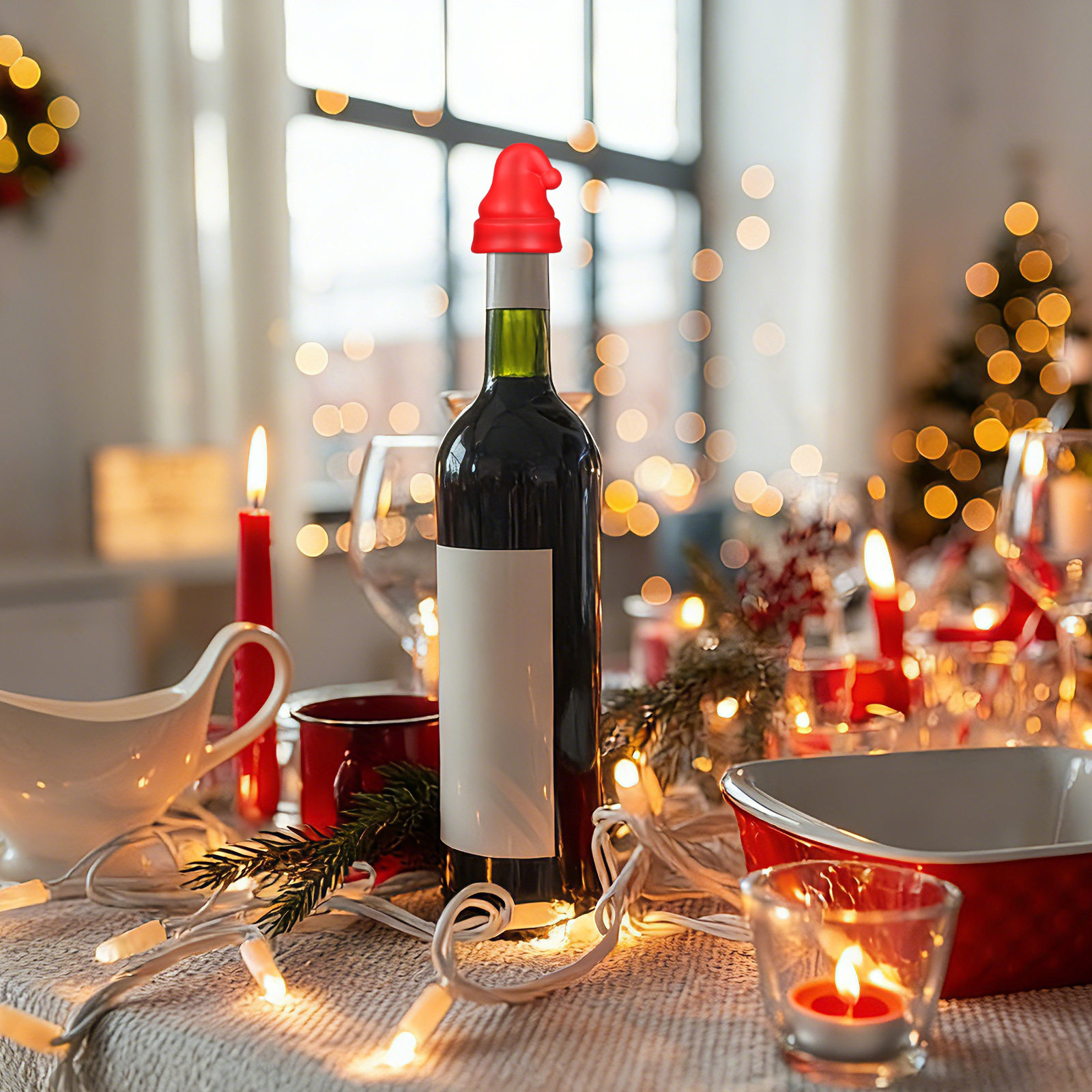 Wine Beer Hat - 2 stuks mini-santa-hoedjes, een set wijnstoppers