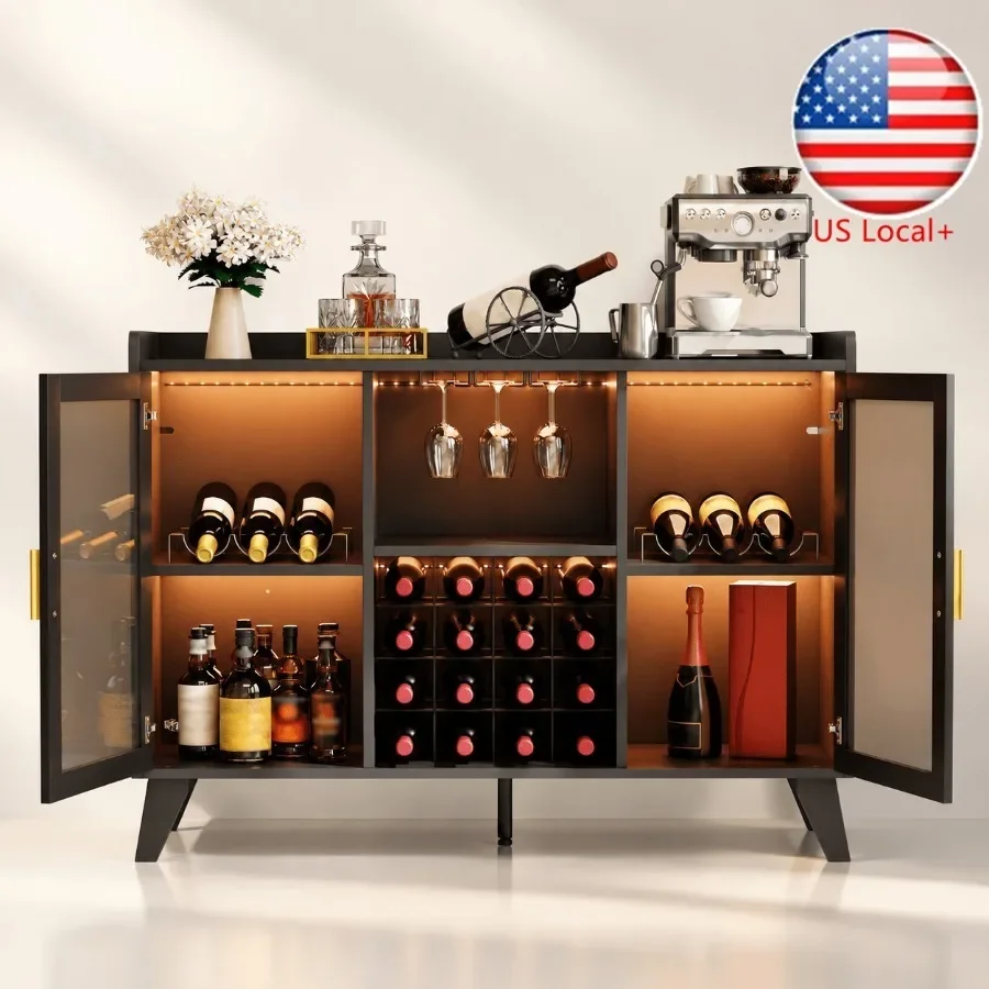 Wine & Beer Guayaquil - Wijnkast met LED-verlichting, zwarte acryldeuren, modern