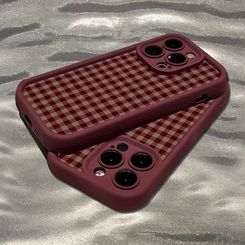 Wine & Beer Guayaquil - Wijnrood vintage roodbruine geruite TPU telefoonhoesje